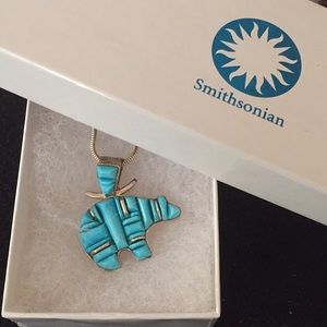 Turquoise Webster bear necklace w/ a silver chain